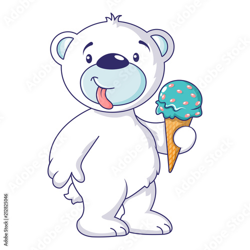 White bear with ice cream icon. Cartoon of white bear with ice cream vector icon for web design isolated on white background