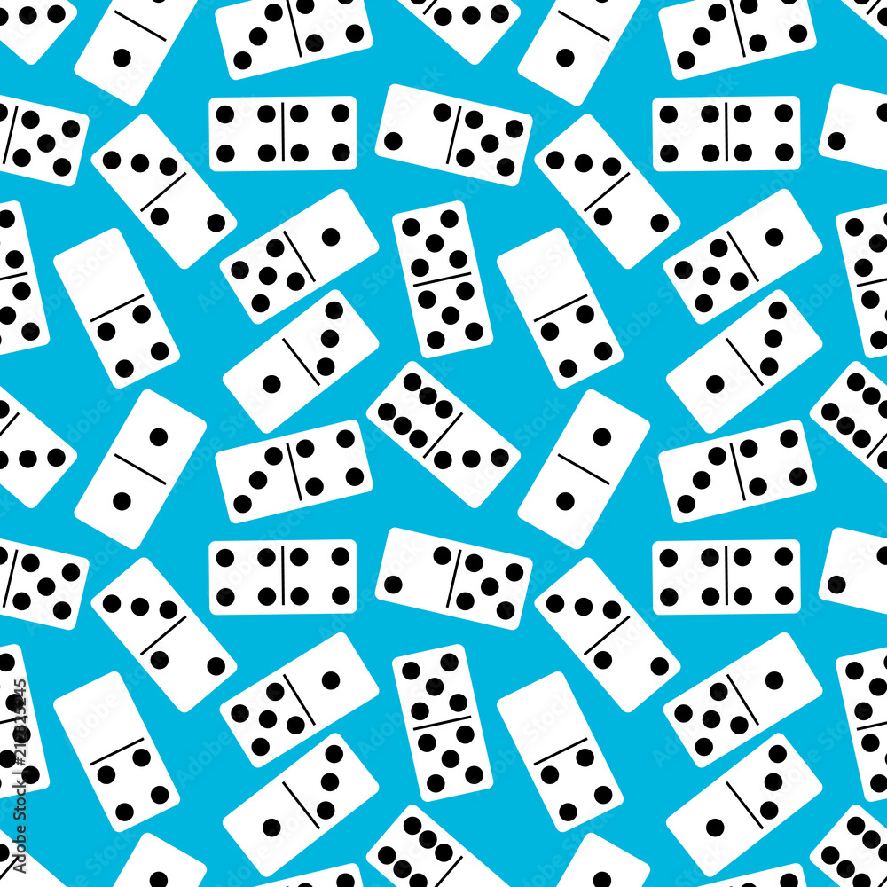 Seamless pattern with Domino on blue background. Board game. Vector illustration. Seamless pattern with Domino on blue background. Board game. Vector illustration.