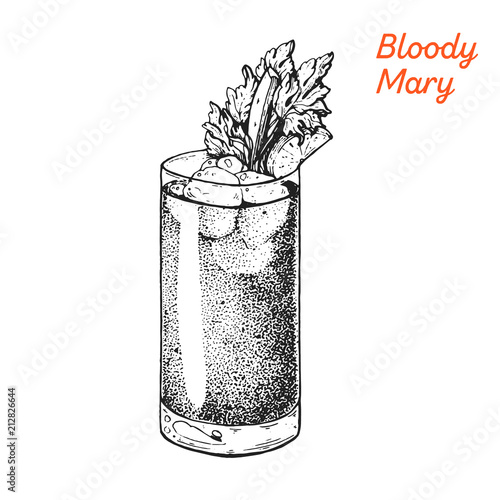 Bloody Mary cocktail illustration. Alcoholic cocktails hand drawn vector illustration. Sketch style.