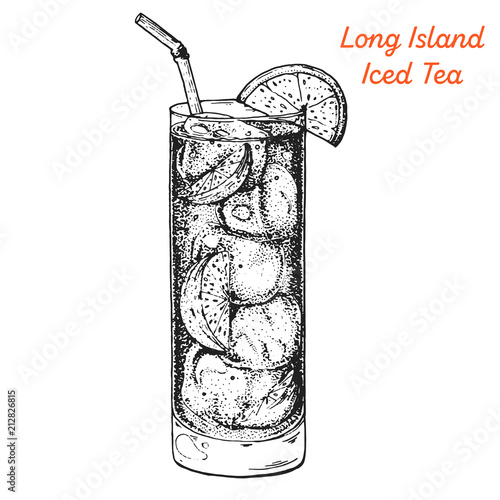 Long Island Iced Tea cocktail illustration. Alcoholic cocktails hand drawn vector illustration. Sketch style.
