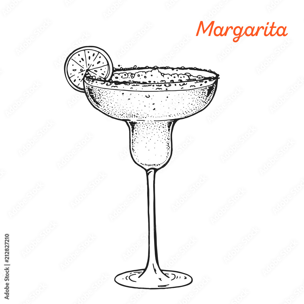 Margarita cocktail illustration. Alcoholic cocktails hand drawn vector