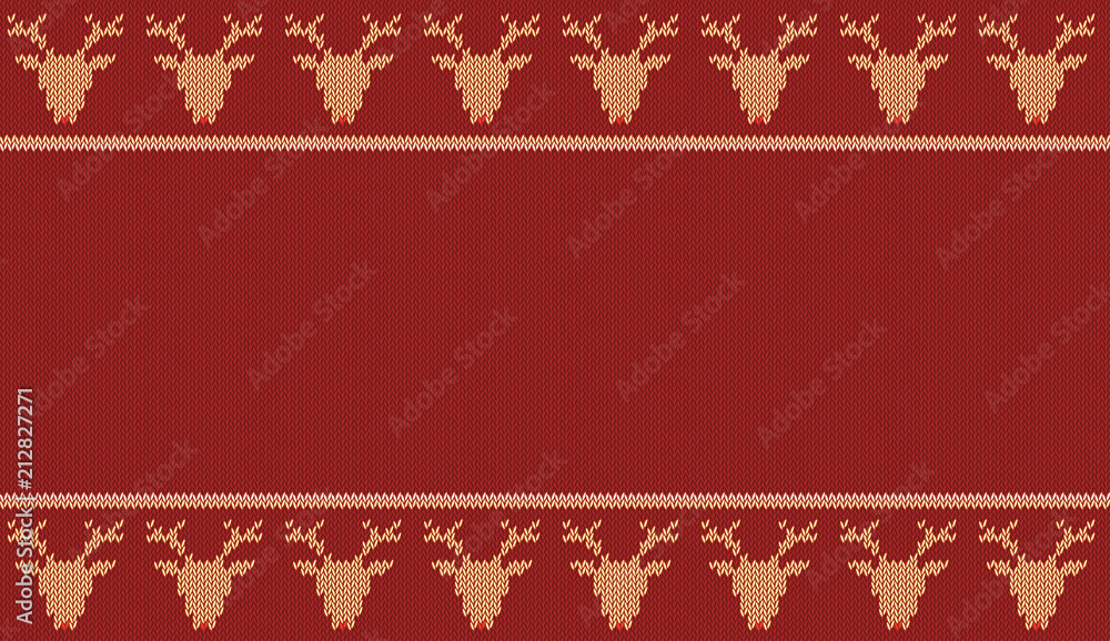 Seamless knitted texture on burgundy, red background with yellow deers. Seamless knitted texture on burgundy, red background with yellow deers.