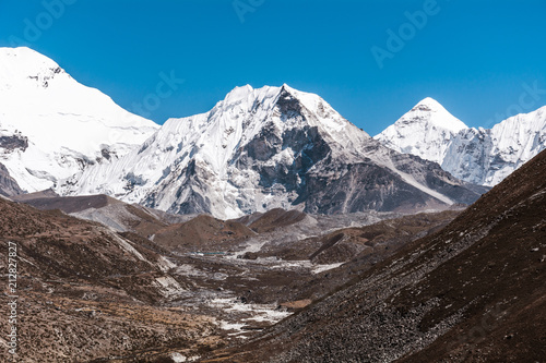 View of Island Peak and Chukhung from Dingboche, Sagarmatha national park, Everest Base Camp 3 Passes Trek, Nepal