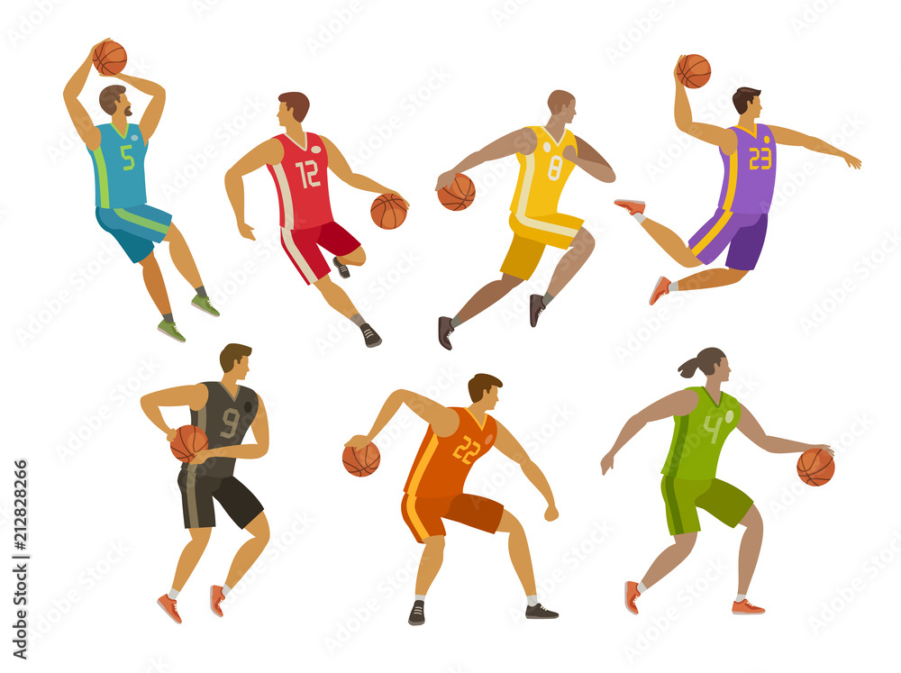 Basketball players. Sport concept. Cartoon vector illustration
