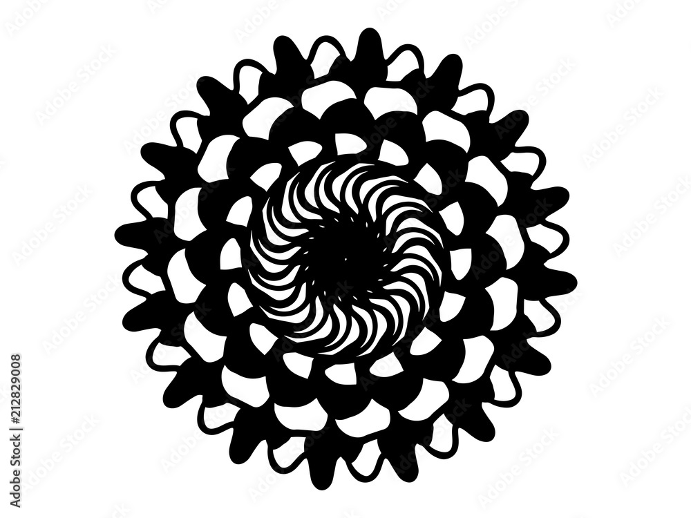 Black abstract mandala on white background. Mandala with move illusion vector. Round stamp template. Black abstract mandala on white background. Mandala with move illusion vector. Round stamp template.