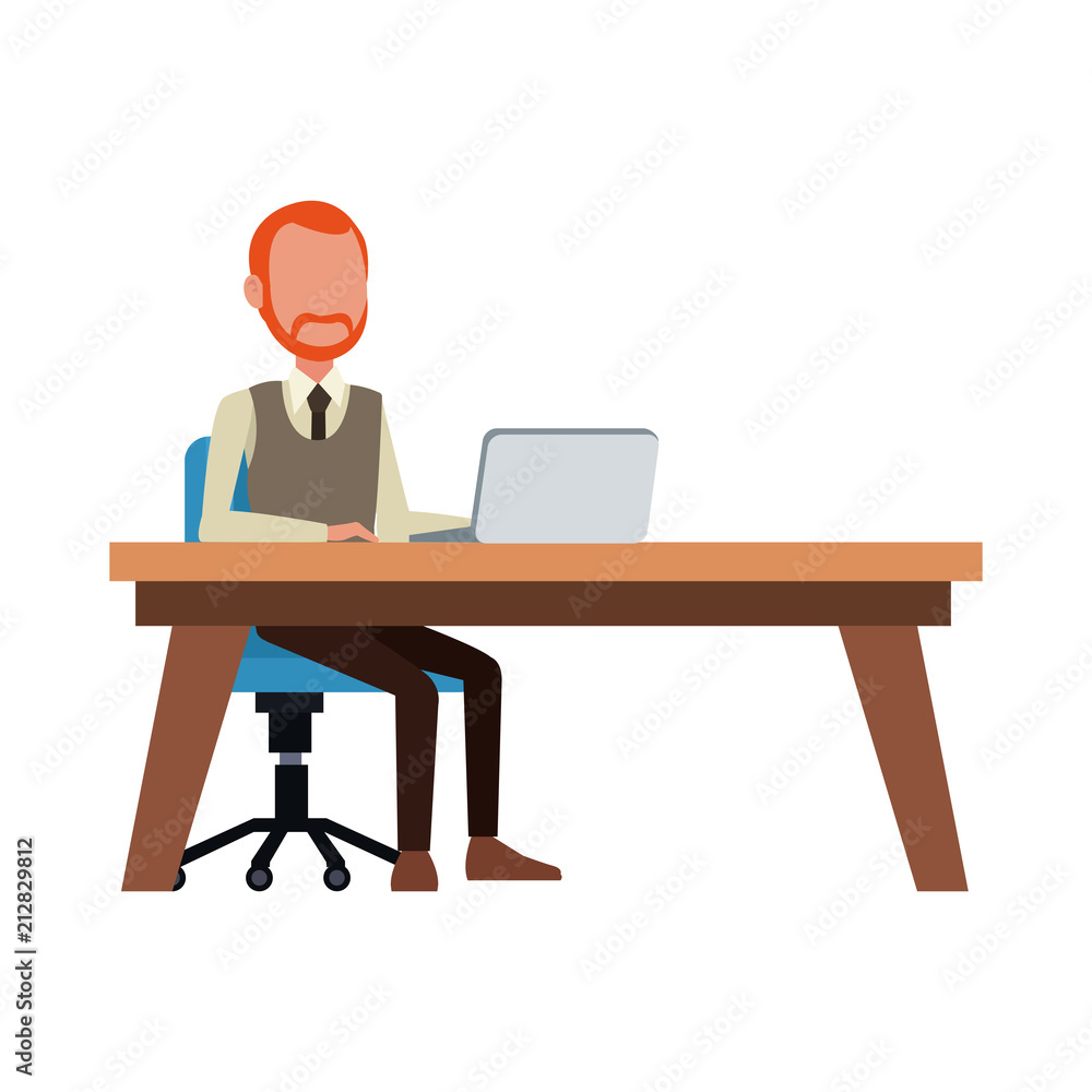 Businessman working with laptop at office vector illustration graphic design Businessman working with laptop at office vector illustration graphic design