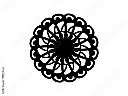 Black vector mandala on white background. Ar deco mandala decor element. Round stamp template.
