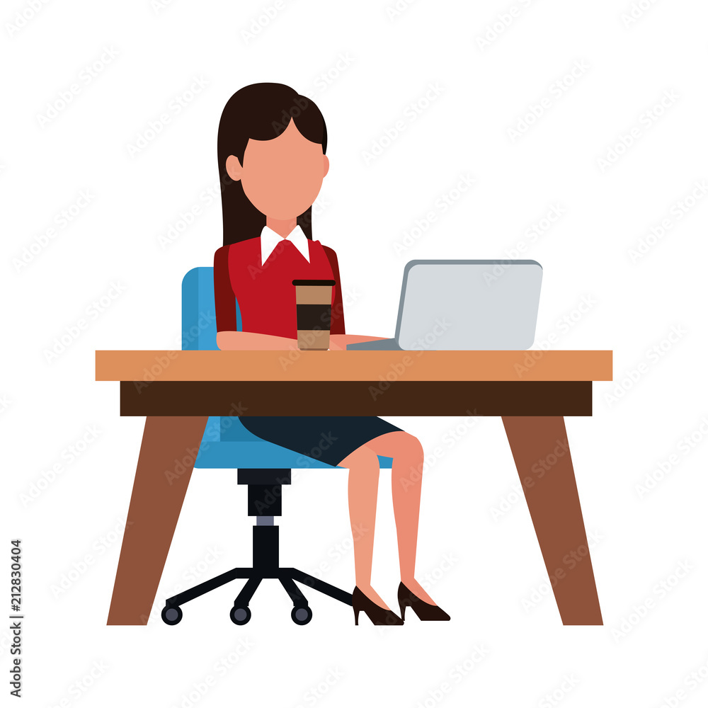 Businesswoman working with laptop at office vector illustration graphic design Businesswoman working with laptop at office vector illustration graphic design
