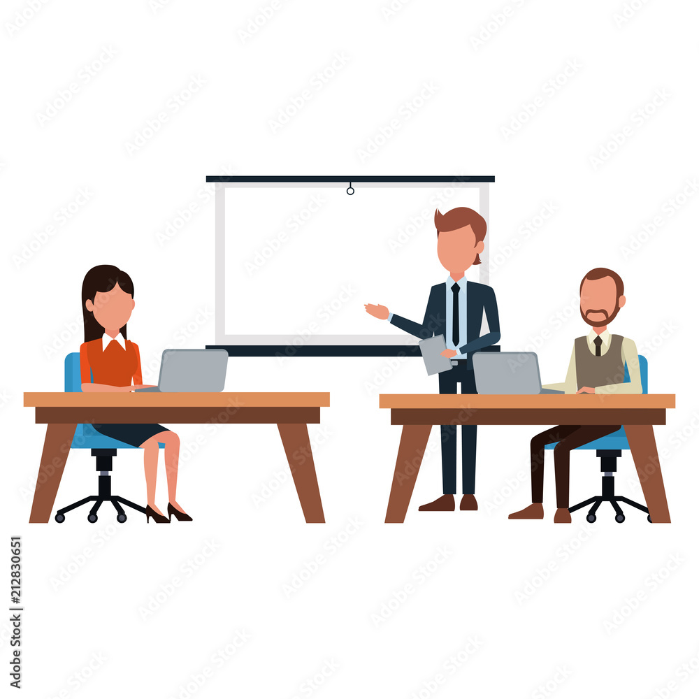 Business meeting exposing with whiteboard vector illustration graphic design