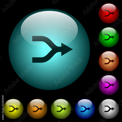 Merge arrows icons in color illuminated glass buttons