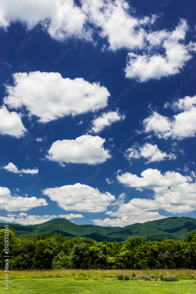 Beautiful Blue Sky and Green Mountains