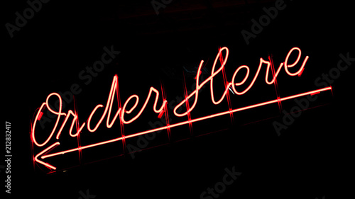 Order Here red neon sign for restaurant