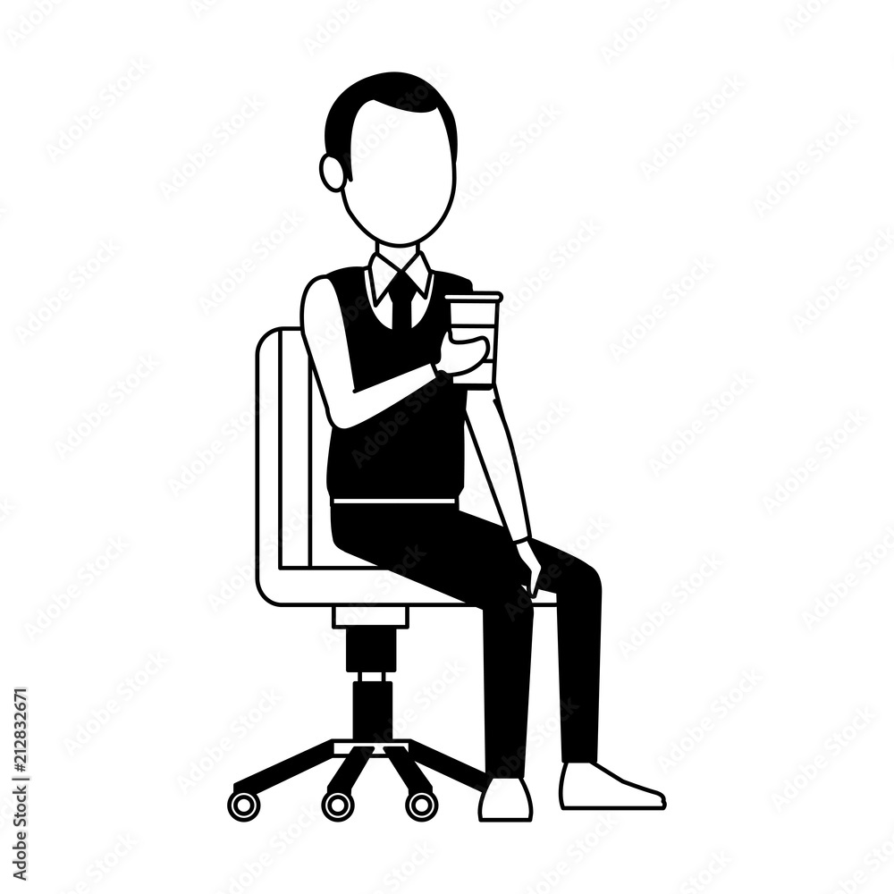 Businessman seated at office chair vector illustration graphic design
