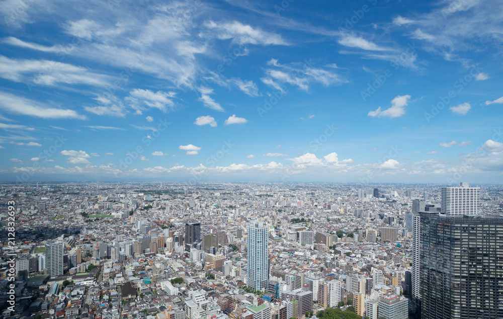 東京風景・青空と地平線