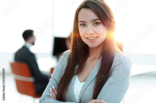 business woman on blurred background office