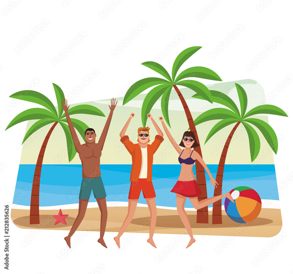 Young people having fun at beach cartoons vector illustration graphic design Young people having fun at beach cartoons vector illustration graphic design