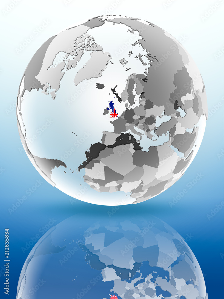 United Kingdom on political globe United Kingdom on political globe