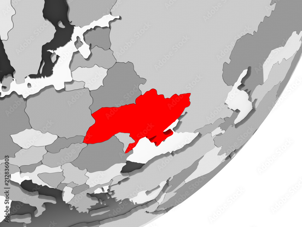Ukraine in red on grey map