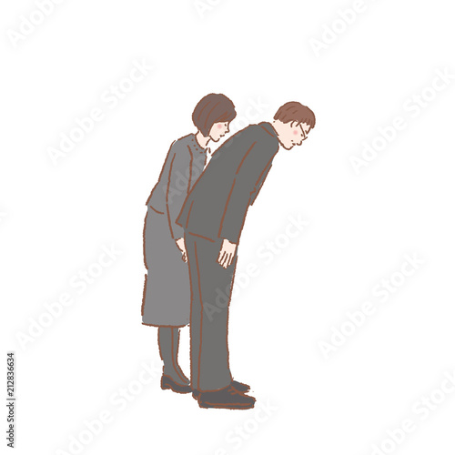 参列者　スーツ　男女　おじぎ　イラスト

