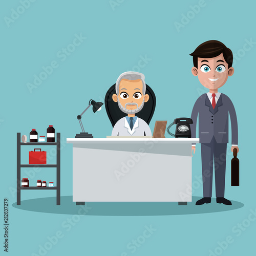 Businessman and doctor in office cartoons vector illustration graphic design