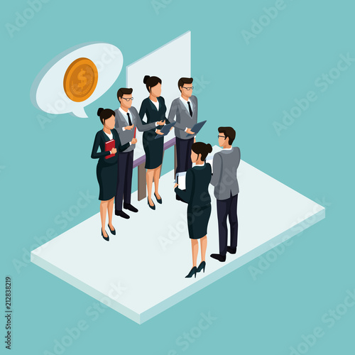 Executives at business meeting isometric concept vector illustration graphic design