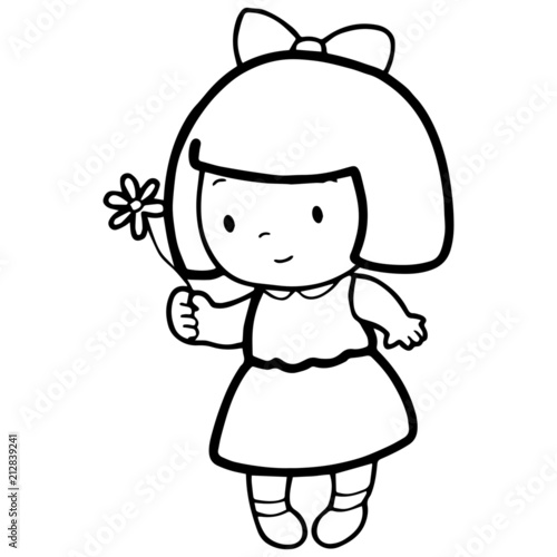 Little girl cartoon illustration isolated on white background for children color book