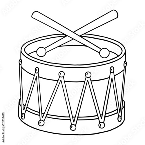 Drum cartoon illustration isolated on white background for children color book