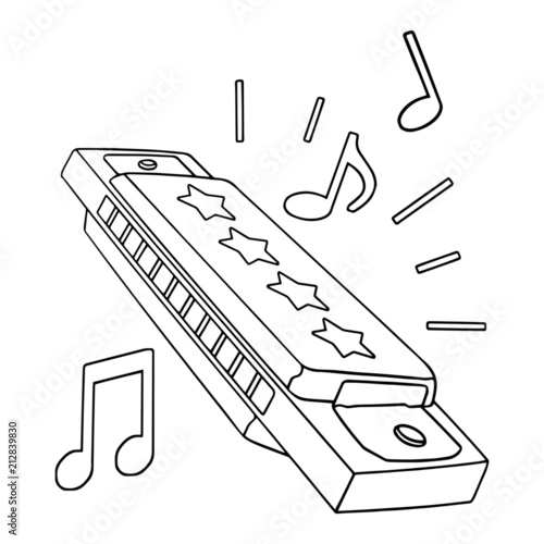 Harmonica cartoon illustration isolated on white background for children color book