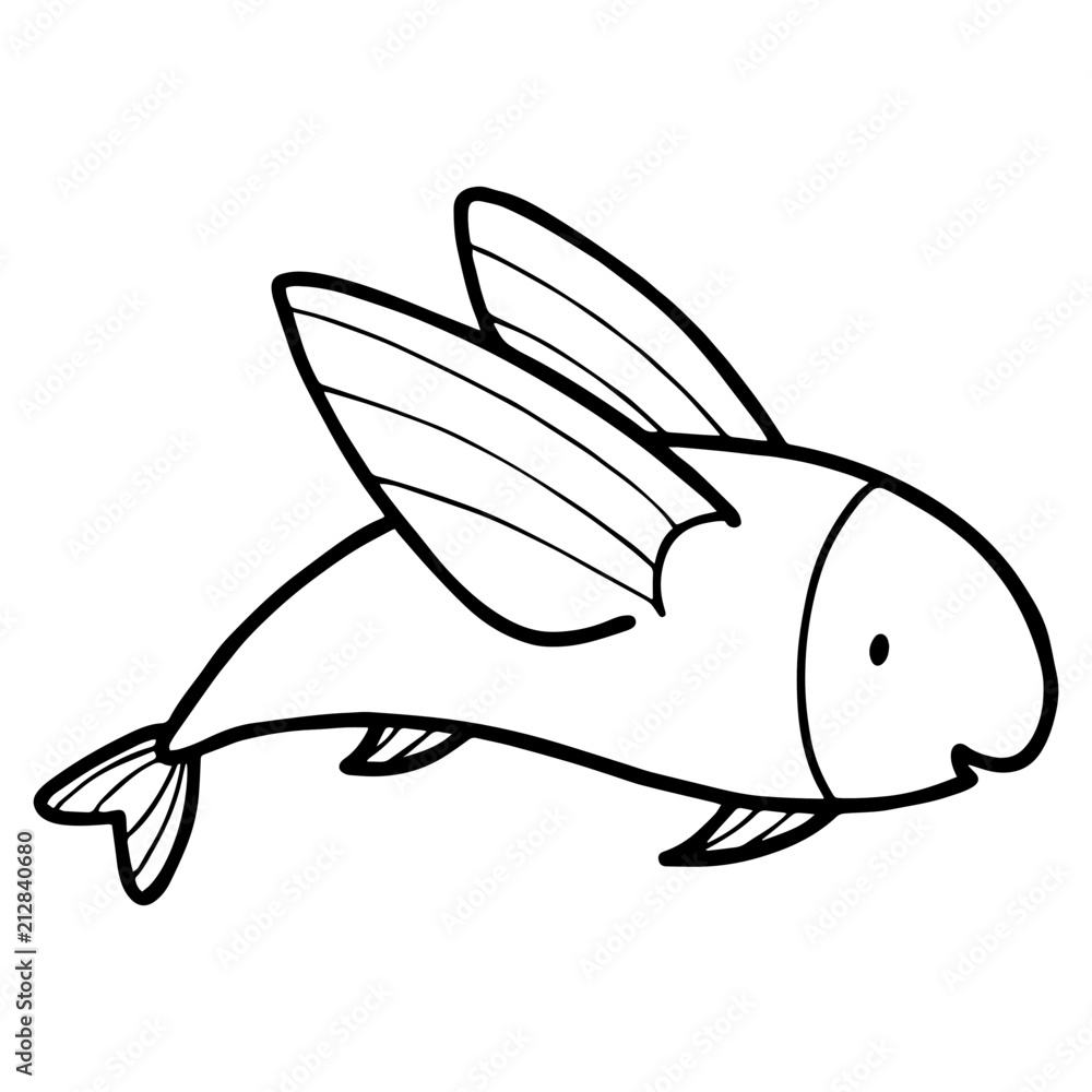 Flying Fish cartoon illustration isolated on white background for children  color book Stock Vector | Adobe Stock