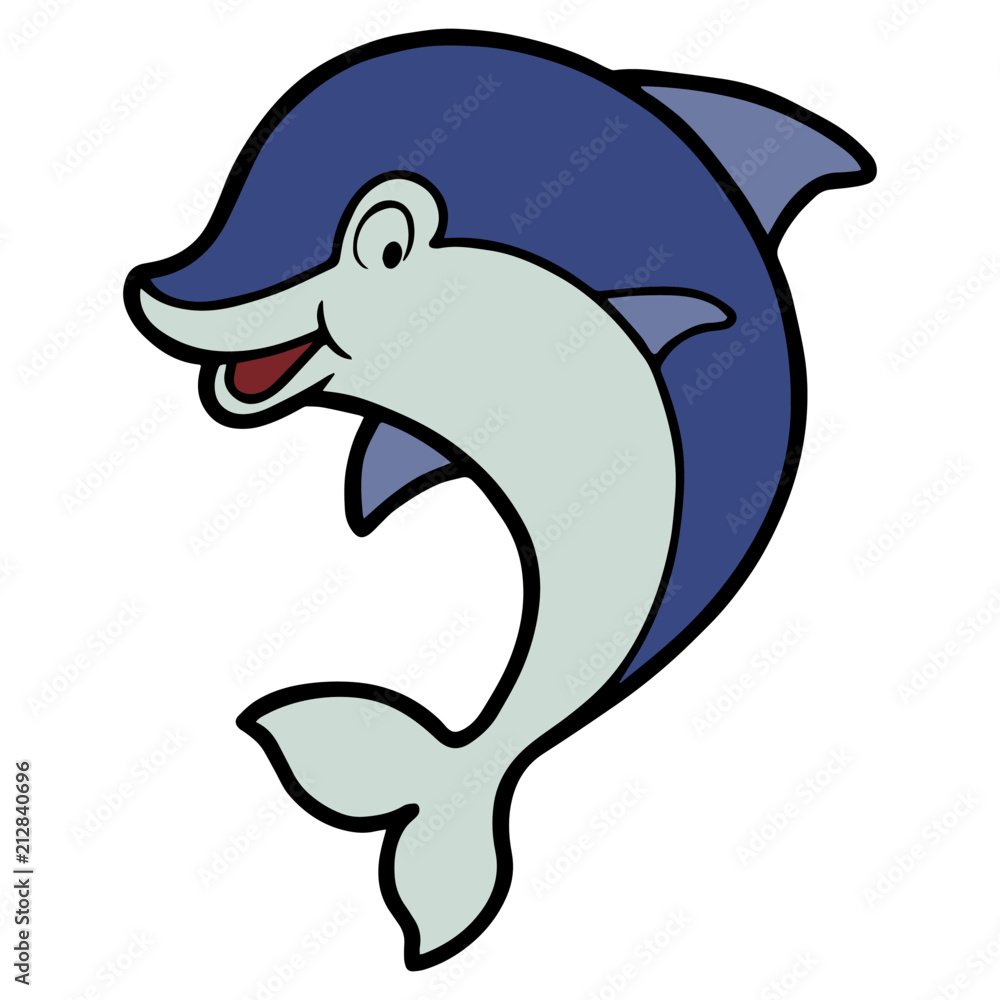 Fototapeta premium Cute dolphin cartoon illustration isolated on white background for children color book