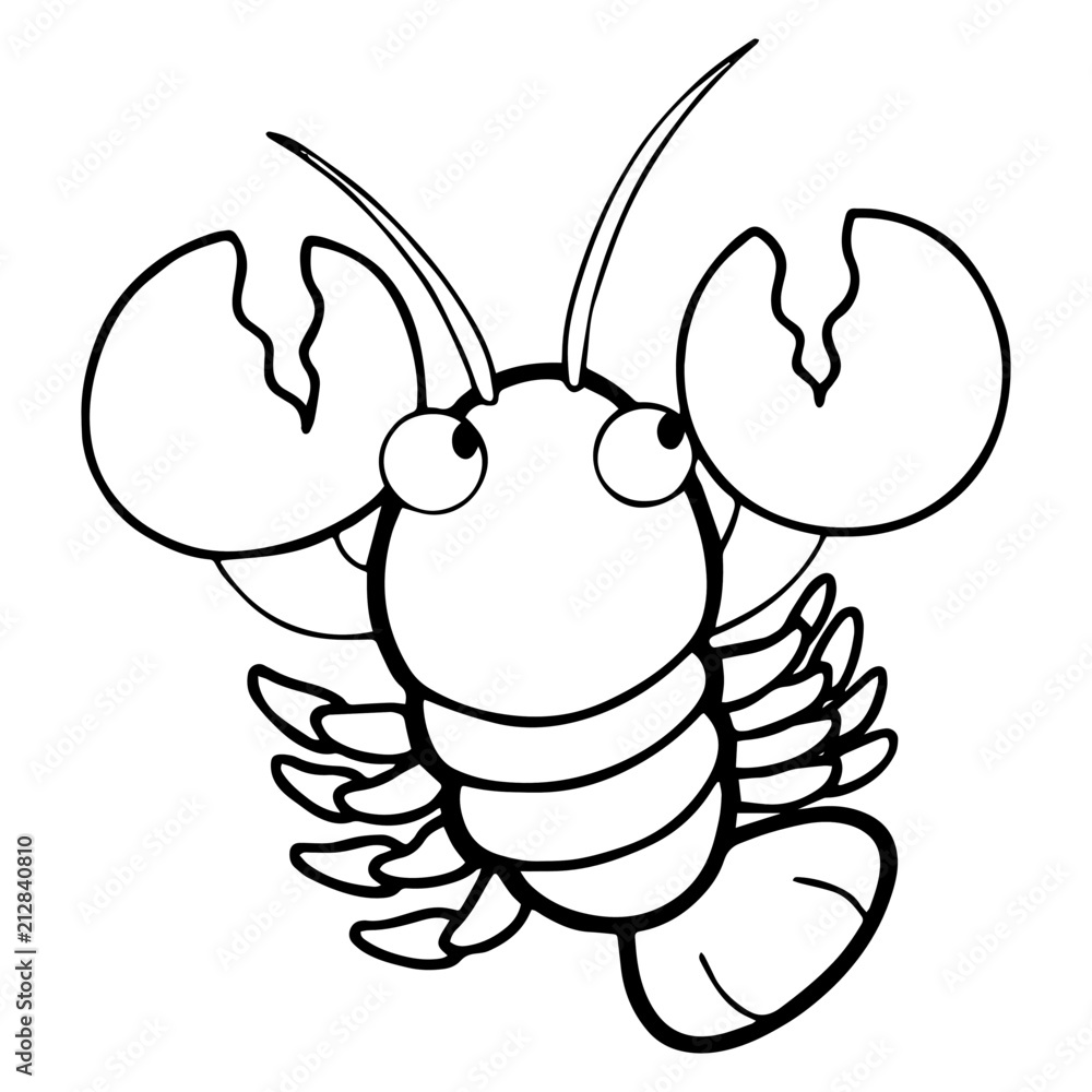 Cute lobster cartoon illustration isolated on white background for children color book Stock