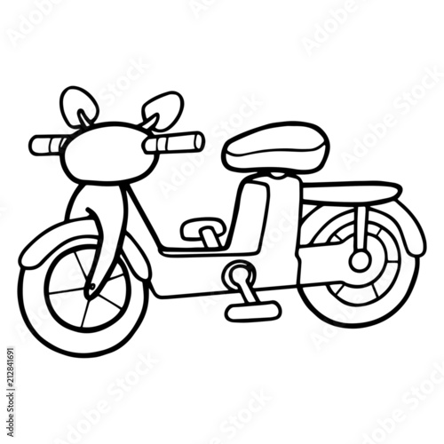 Cute motocycle cartoon illustration isolated on white background for children color book