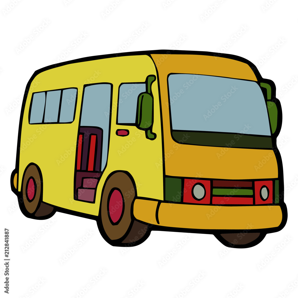 Cute bus cartoon illustration isolated on white background for children color book