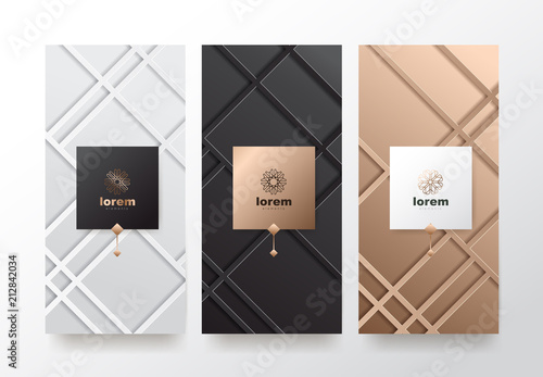 Vector set packaging templates nature luxury or premium products.logo design with trendy linear style.voucher discount flyer brochure.book cover vector illustration.greeting card background.