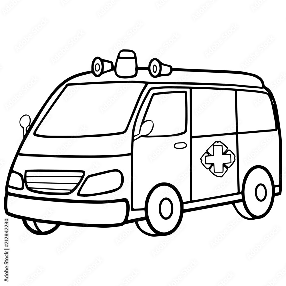 Cute ambulance cartoon illustration isolated on white background for children color book Stock Vector | Adobe Stock Cute ambulance cartoon illustration isolated on white background for children color book Stock Vector | Adobe Stock