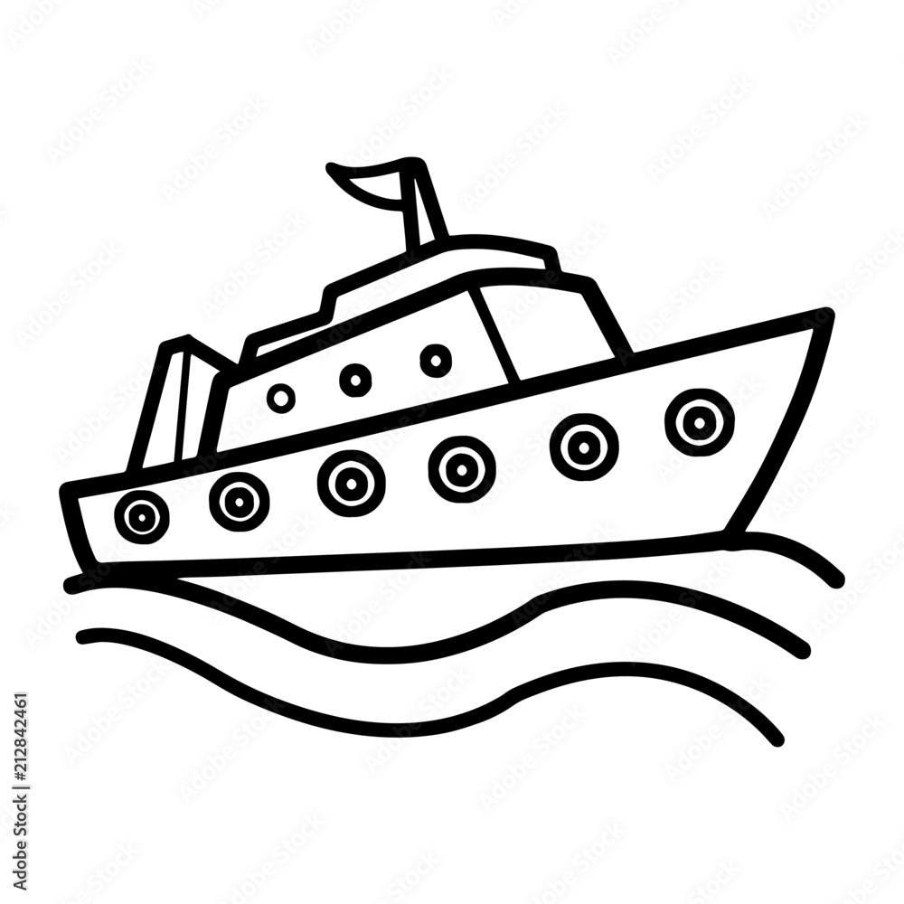 Battleship cartoon illustration isolated on white background for children color book