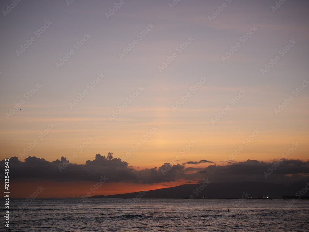 sunset colorful sky view from waikiki beach hawaii