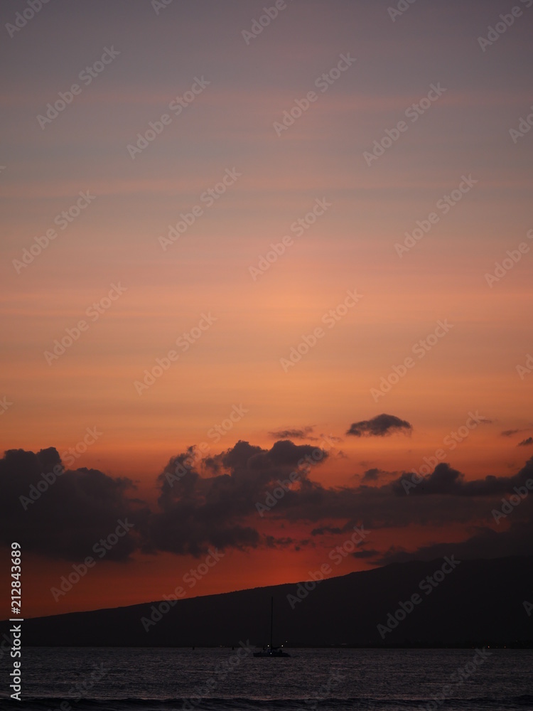 sunset colorful sky view from waikiki beach hawaii