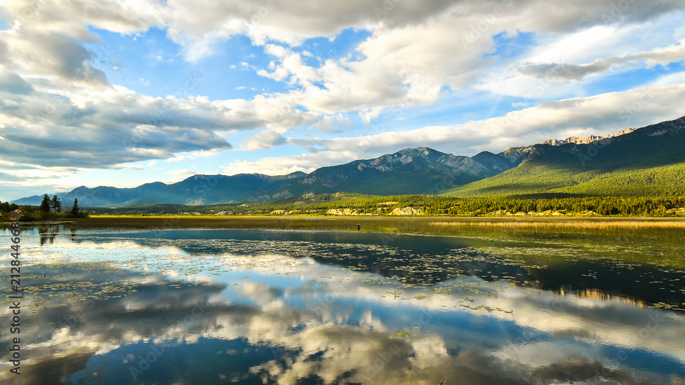 Rocky Mountains Reflection in Wetlands Landscape