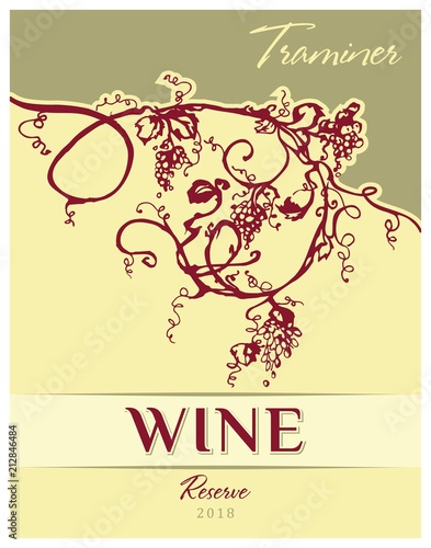 Vintage wine label. Vector vertical banner with hand drawn grapes.