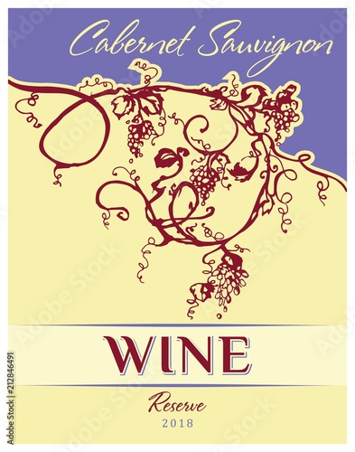 Vintage wine label. Vector vertical banner with hand drawn grapes.