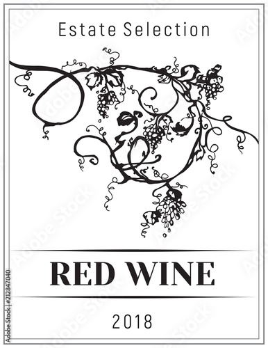 Vintage wine label.Vector vertical banners with hand drawn grapes. Black and white illustration