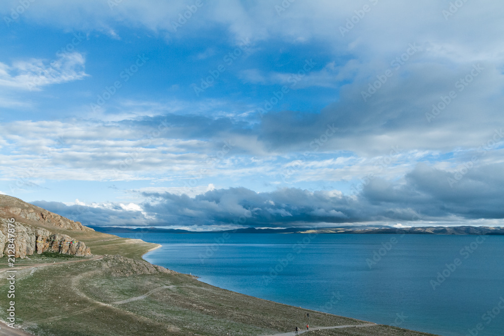 view of beautiful lakeside of  Lake Namtso in morning, Tibet