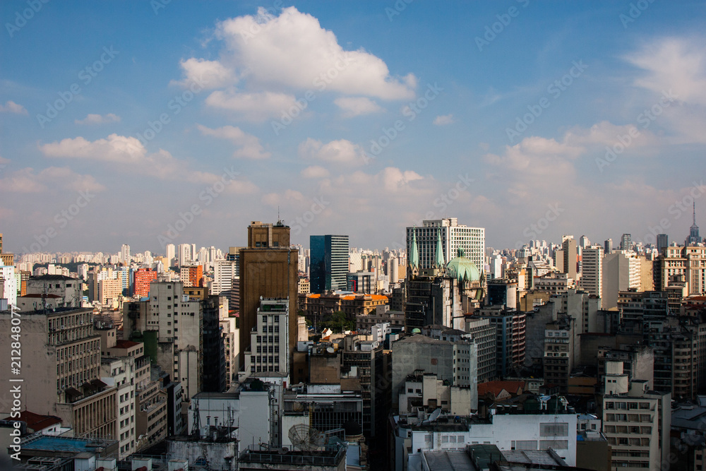 View from the top of a hotel building of dowtown of the San Paolo metropolis in Brazil.