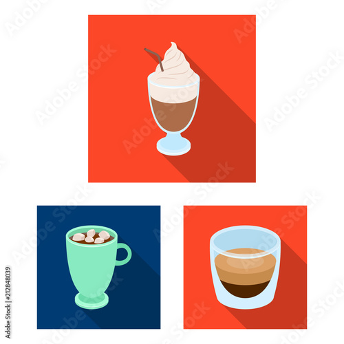 Different kinds of coffee flat icons in set collection for design. Coffee drink vector symbol stock web illustration.