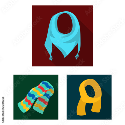 Scarf and Shawl flat icons in set collection for design.Clothes and Accessory vector symbol stock web illustration.