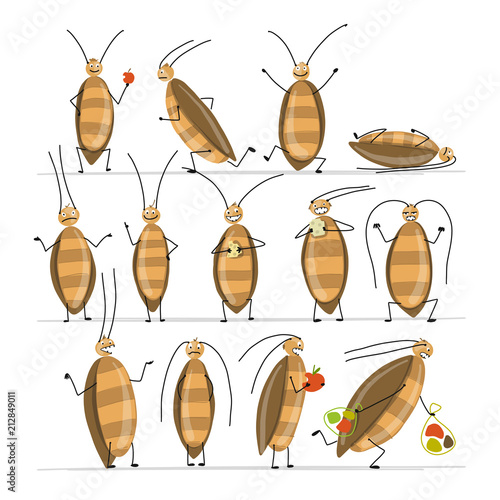 Funny cockroaches set for your design