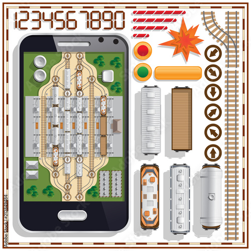 Railroad station. A set of user interface elements. Mobile app. Isolated on white background. Vector illustration.