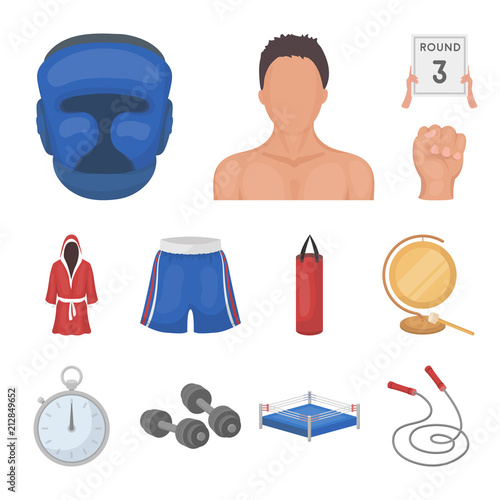 Boxing extreme sports cartoon icons in set collection for design. Boxer and attributes vector symbol stock web illustration.