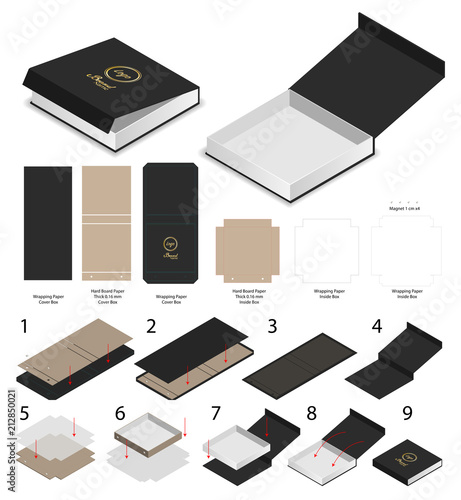 rigid magnet box template 3d mockup with dieline